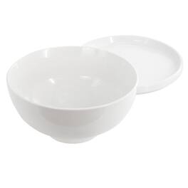 Gibson - Home Great Essentials 2 Piece 7.8 Inch Ceramic Serving Bowl with Dual Purpose Lid - White