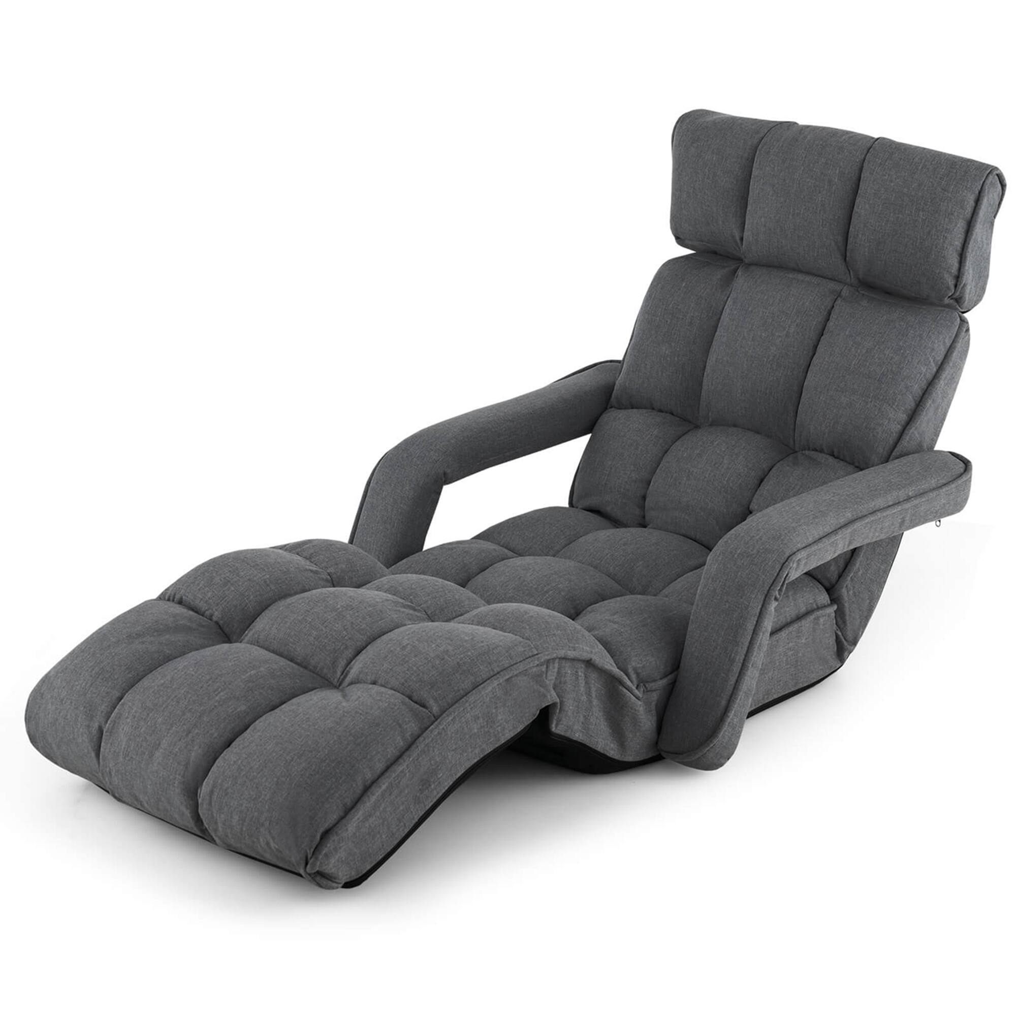 Front. Costway - Costway 6-Position Adjustable Floor Chair for Adults Foldable Lazy Sofa for Living Room Dark Grey - Dark Grey.