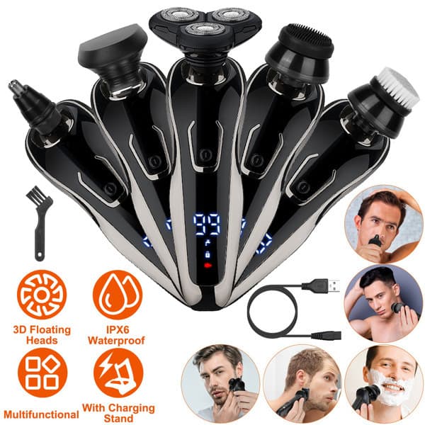 Mirfee - 5-in-1 Waterproof Grooming Kit: Cordless Head & Beard Trimmer with IPX6 Rating - Black