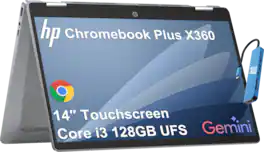 HP - Chromebook Plus x360 14" HD Touchscreen 2-in-1 Laptop - Intel Core i3 with 8GB RAM - 128GB - IST HUB - Chrome OS - Meteor silver