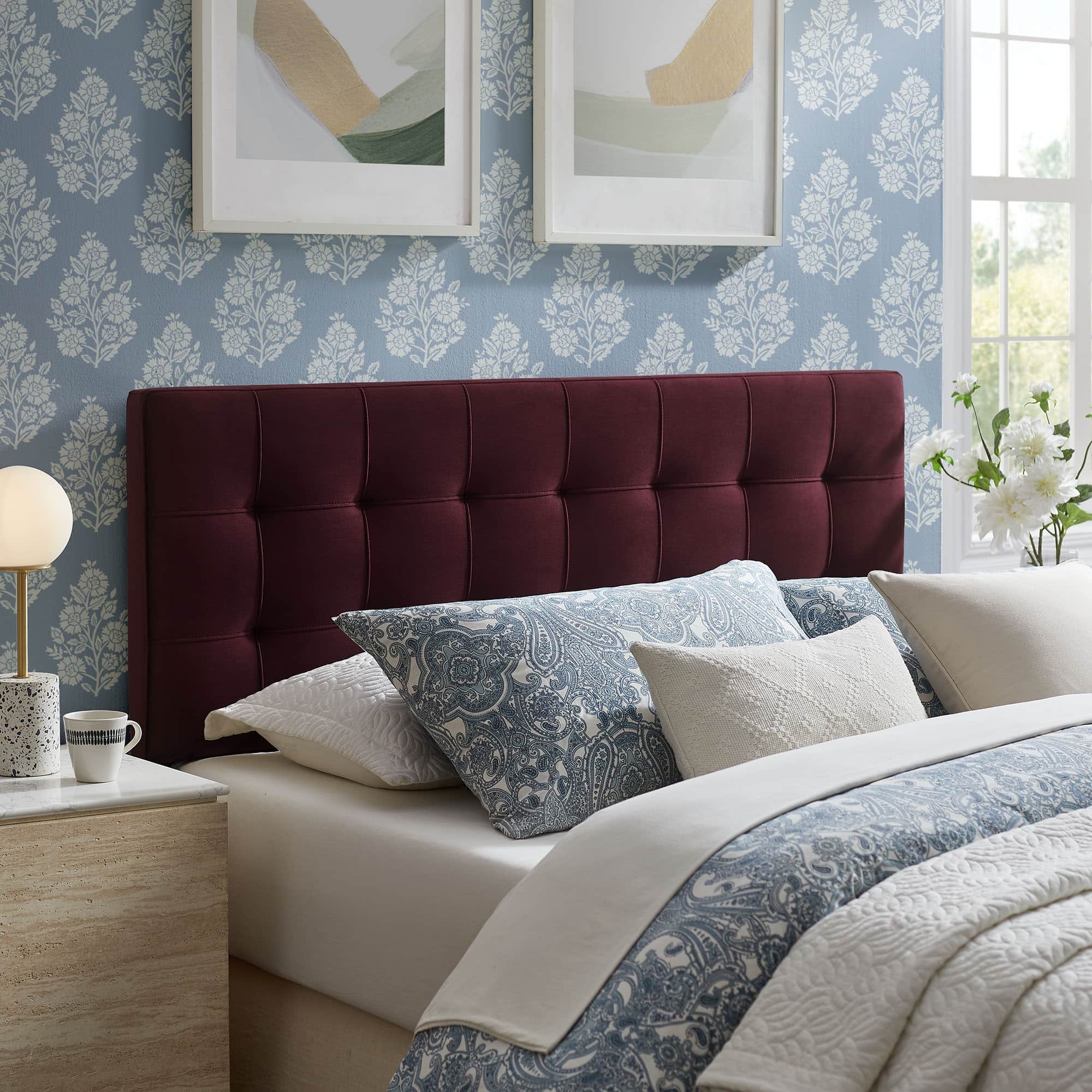 Lily Biscuit Tufted Performance Velvet Headboard by Modway - Mulberry