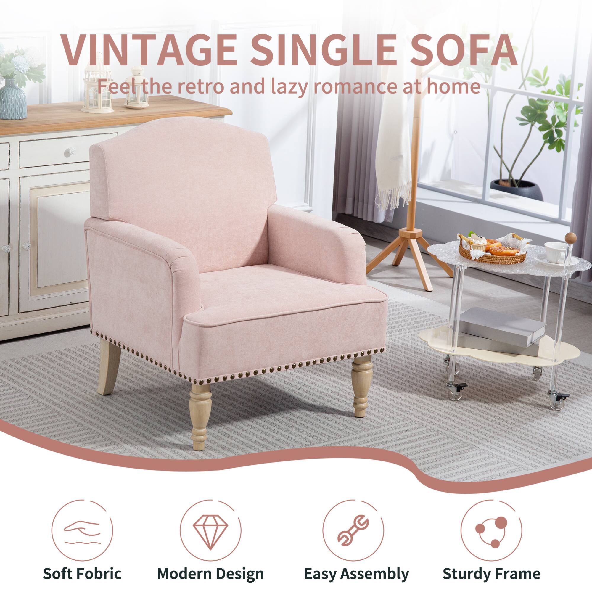 VINTAGE SINGLE SOFA  
Feel the retro and lazy romance at home  

- Soft Fabric  
- Modern Design  
- Easy Assembly  
- Sturdy Frame