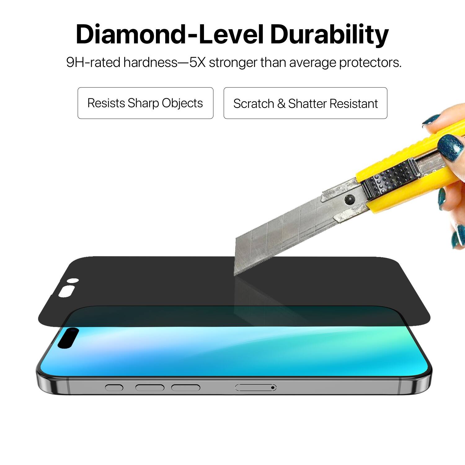Diamond-Level Durability
9H-rated hardness—5X stronger than average protectors.
Resists Sharp Objects
Scratch & Shatter Resistant