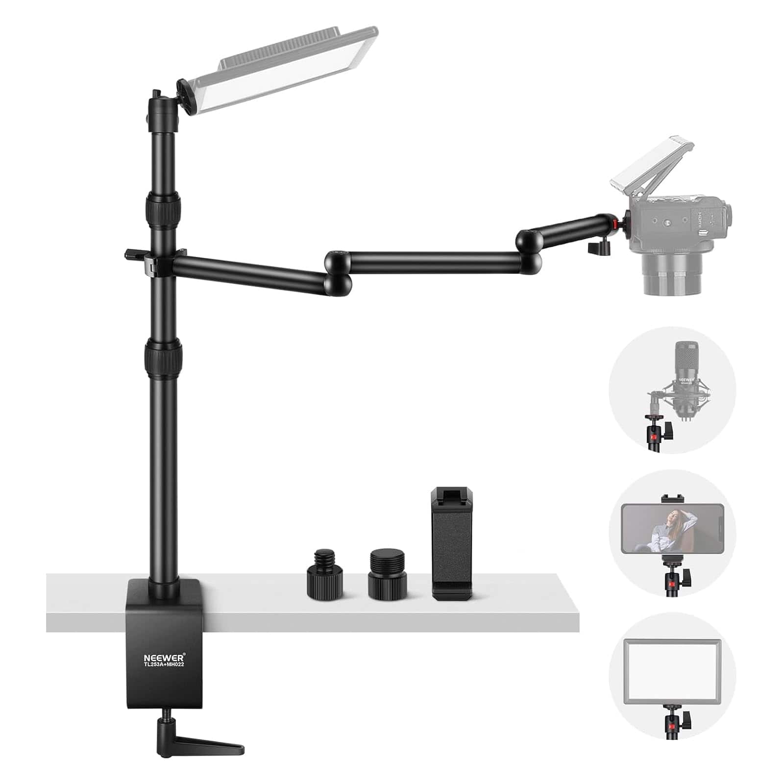 Neewer - Upgraded Overhead Camera Rig - with Telescopic Desk Stand & Trifold Boom Arm for Webcam & Light