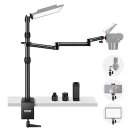 Neewer - Upgraded Overhead Camera Rig - with Telescopic Desk Stand & Trifold Boom Arm for Webcam & Light