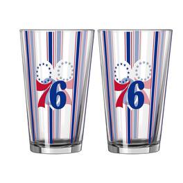 Logo Brands - Philadelphia 76ers Two-Piece 16oz. Striped Pint Glass Set - Multicolor