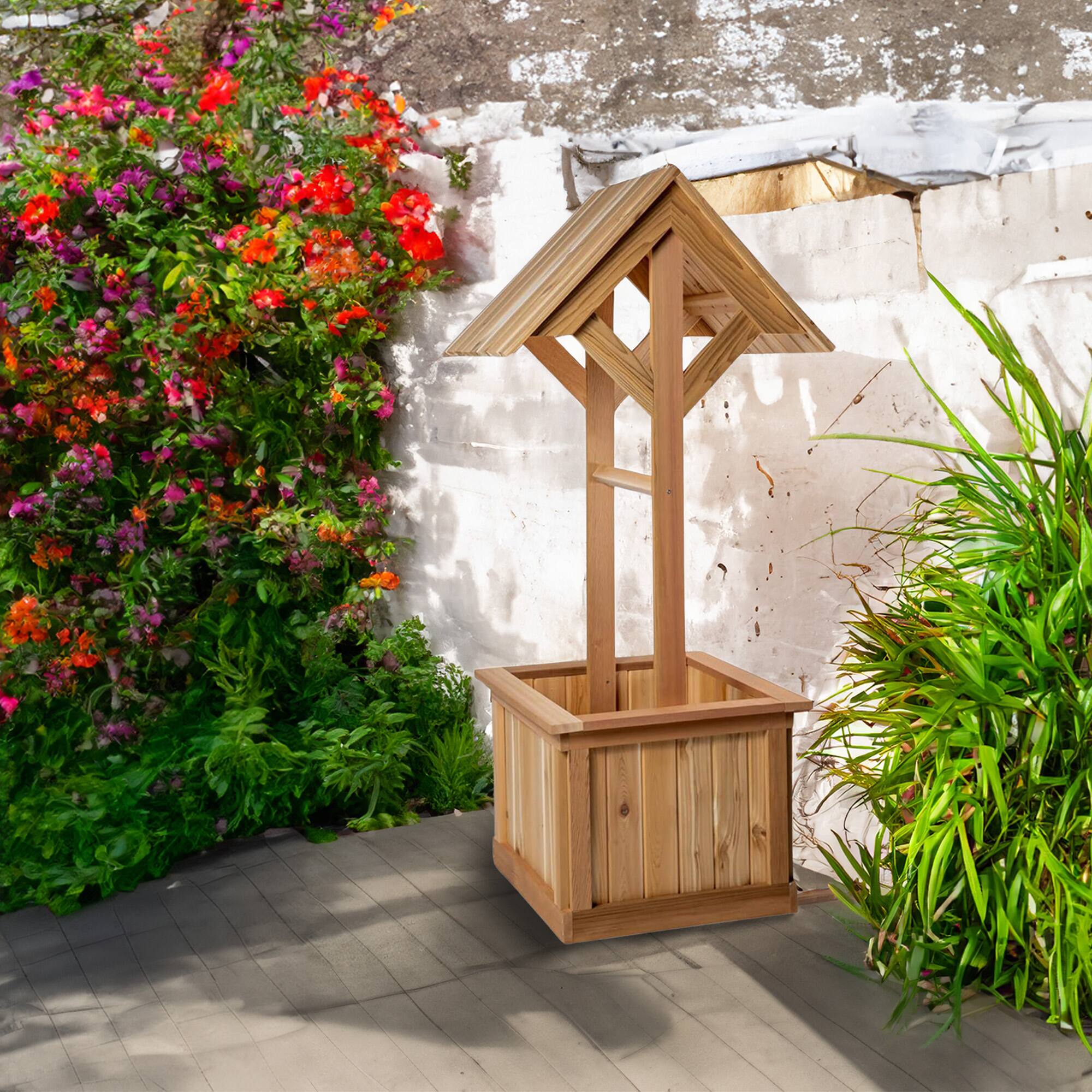 Alt View 5. All Things Cedar - All Things Cedar 5-Ft Outdoor Wishing Well Planter Box for Flowers and Plants - Natural.