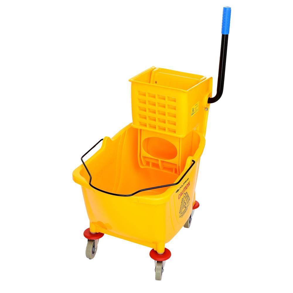 Angle. Alpine Industries - 36 Qt. Yellow PVC Mop Bucket with Side Wringer - Yellow.
