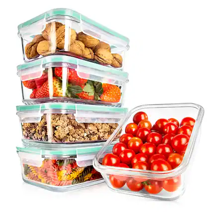Front. NutriChef - NutriChef 10-Piece Glass Food Storage Containers, Airtight Meal Prep Containers, Freezer to Oven Safe - Green (NCCLX5A2).