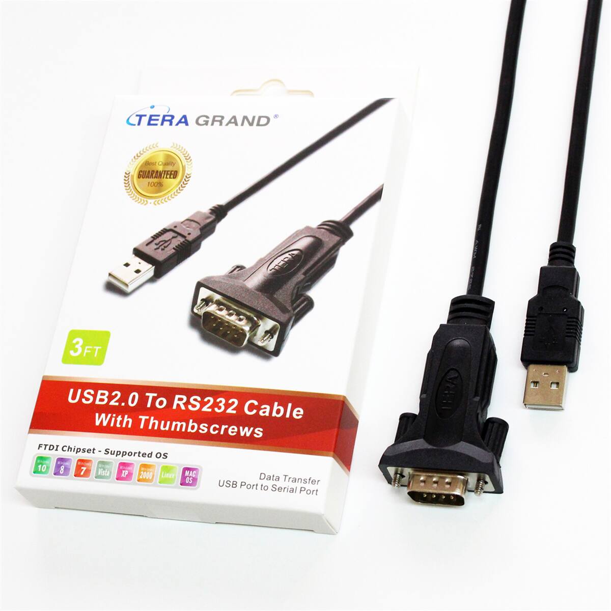 TERA GRAND  
Best Quality GUARANTEED 100%  
TERA  
3FT  
USB2.0 To RS232 With Cable Thumbscrews FTDI Chipset Supported OS 10 8 7 Vista XP 2000 Linux MAC OS Data Transfer USB Port to Serial Port