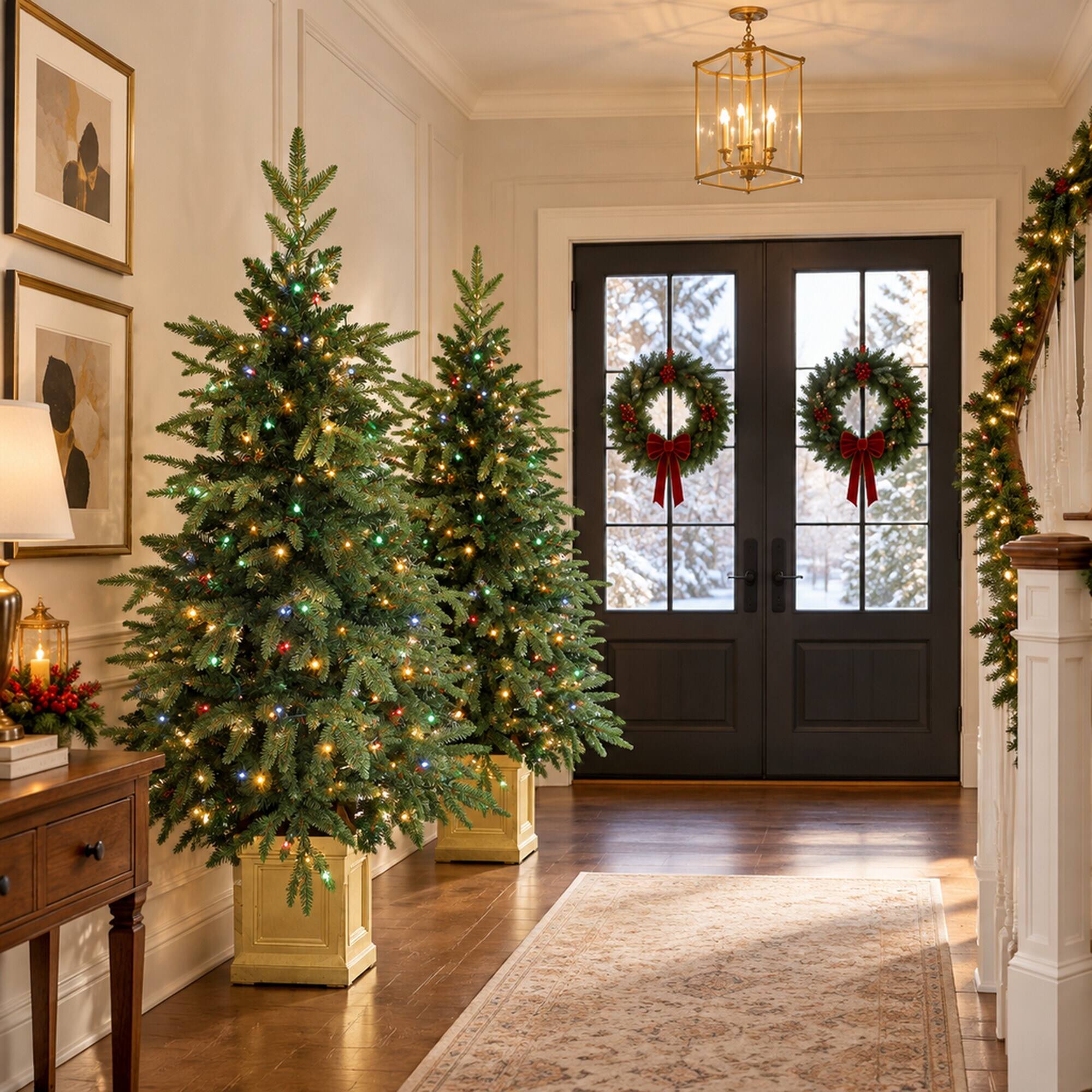 Alt View 2. RYHNUYNE - 4FT Pre-Lit Aspen Fir Christmas Tree Set of 2 With Battery Dual-Color LED Lights and Remote, 11 Modes - Green.