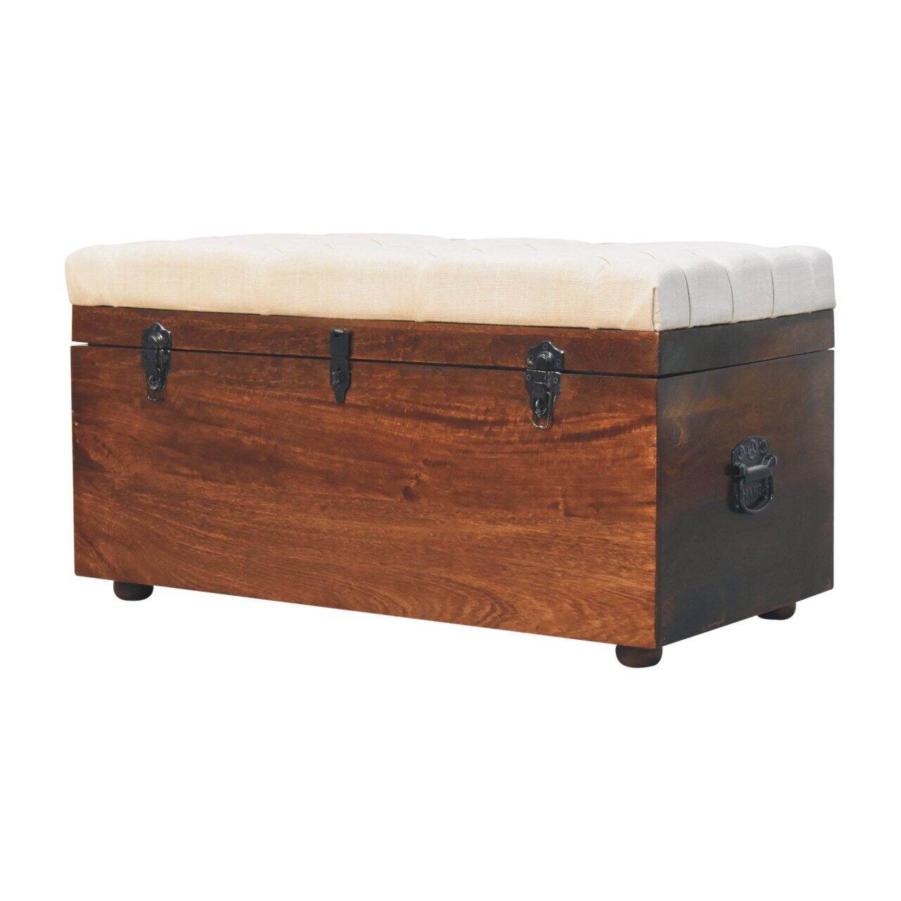Back. Artisan Furniture - Artisan Furniture Solid Wood California Walnut White Linen Storage Trunk, Upholstered, Dark Brown & White - Dark Brown & White.