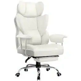 GTPlayer - 400lbs Heavy Duty Computer Chair Faux Leather Comfortable Ergonomic Gaming Chair with Soft Armrests - Warmwhite