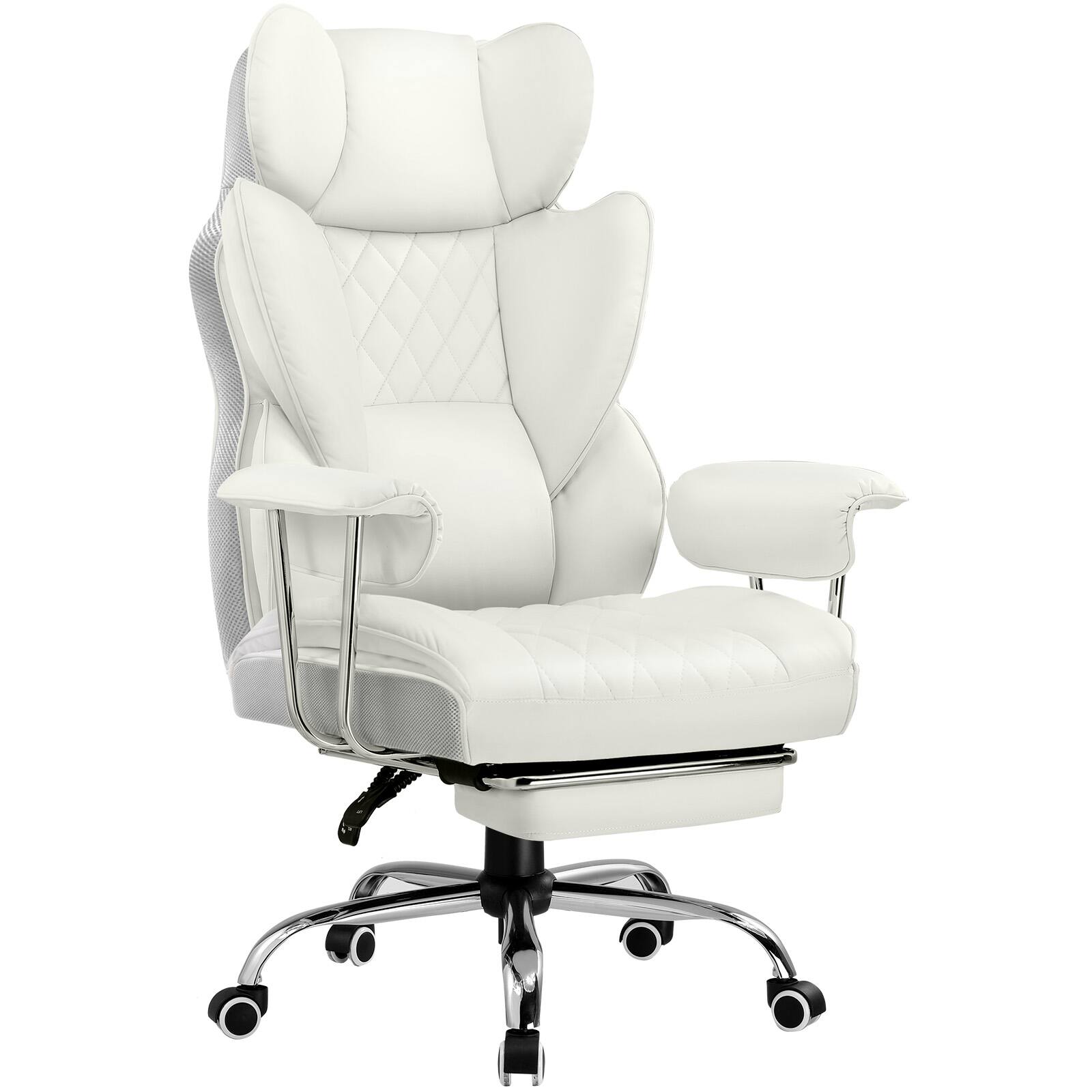 GTPlayer - 400lbs Heavy Duty Computer Chair Faux Leather Comfortable Ergonomic Gaming Chair with Soft Armrests - Warmwhite