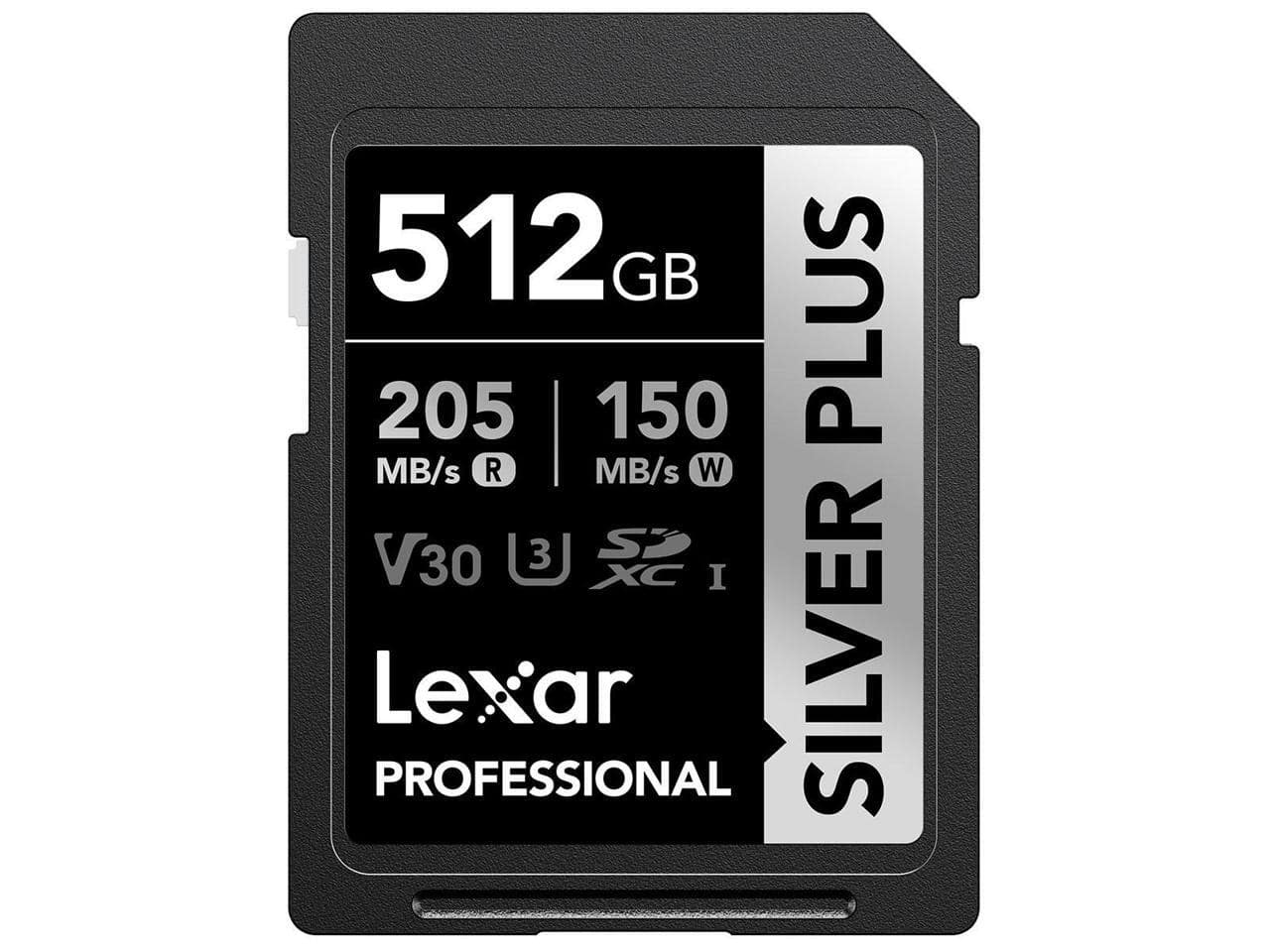 Lexar - Professional 512GB Silver Plus SDXC UHS-I Card - up to 205MB/s read - C10, U3, V30, 4K UHD LSDSIPL512G-BNNNU