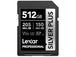 Lexar - Professional 512GB Silver Plus SDXC UHS-I Card - up to 205MB/s read - C10, U3, V30, 4K UHD LSDSIPL512G-BNNNU