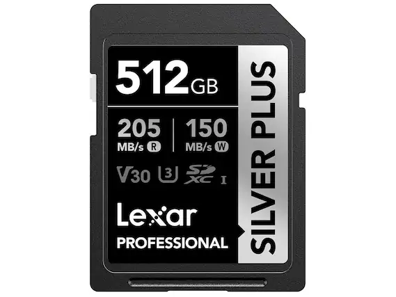 512 GB
205 MB/s R
150 MB/s W
V30
3
XC
I
Lexar PROFESSIONAL SILVER PLUS