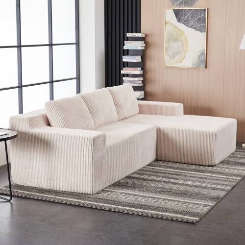 Angle. Anysun - Corduroy L-Shape Modular Sectional Sofa Set - Luxury Floor Couch, Foam-Filled Compressed for Living Room & Bedroom - Beige.