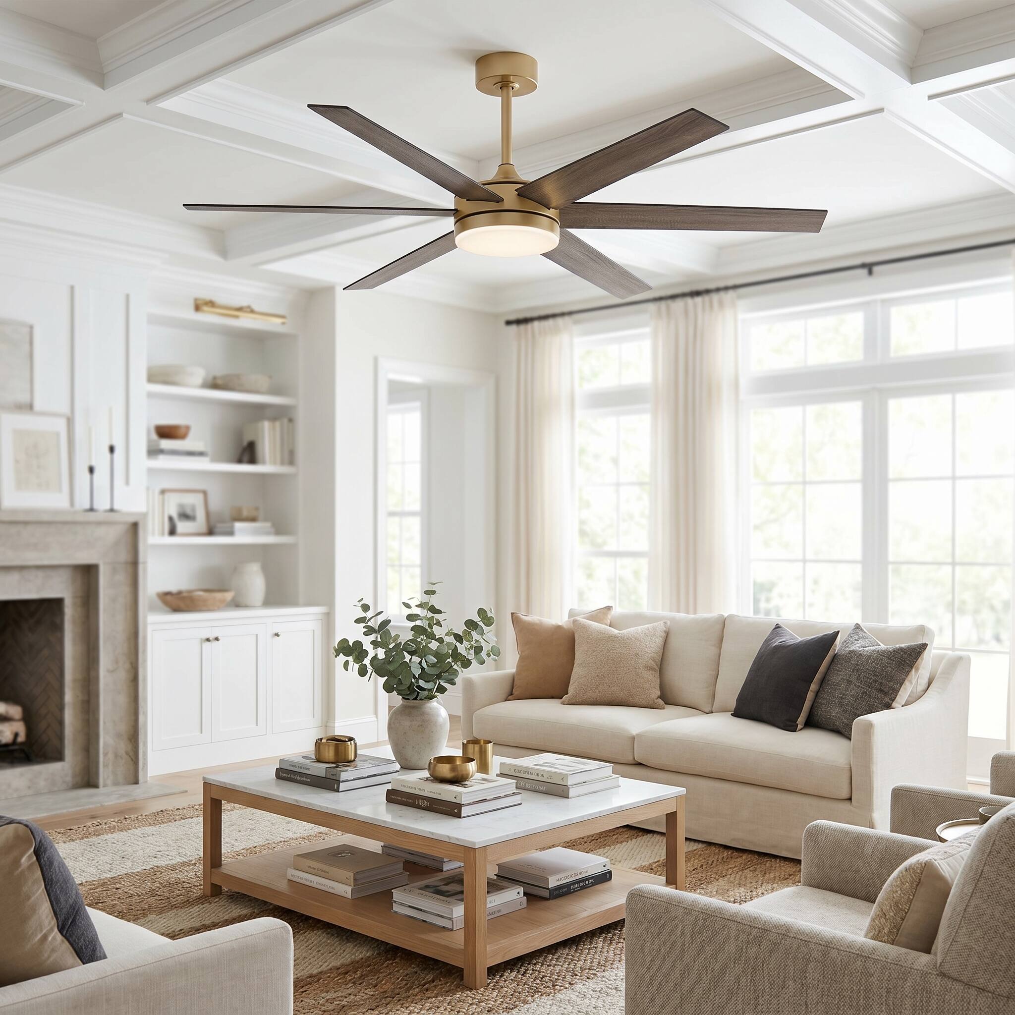 Angle. Vaczon - 60 Inch Ceiling Fan with Light and Remote, 24W 3CCT Dimmable, 6 Blades, 6-Speed Reversible, Modern Ceiling Fan - Weathered wood.
