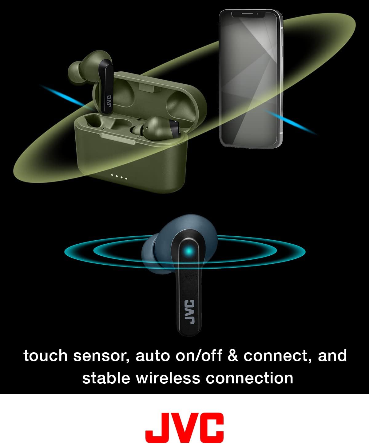 JVC touch sensor, auto on/off & connect, and stable wireless connection