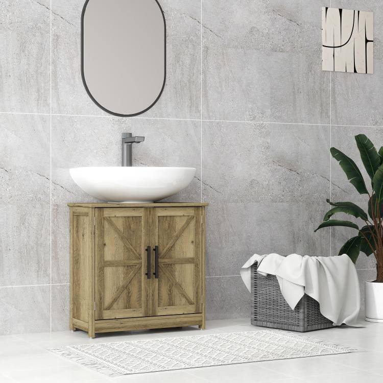 Alt View 1. PULUZ - Farmhouse Pedestal Sink Storage Cabinet, Bathroom Sink Cabinet with 2 Barn Doors and Adjustable Shelf - Light Gray.