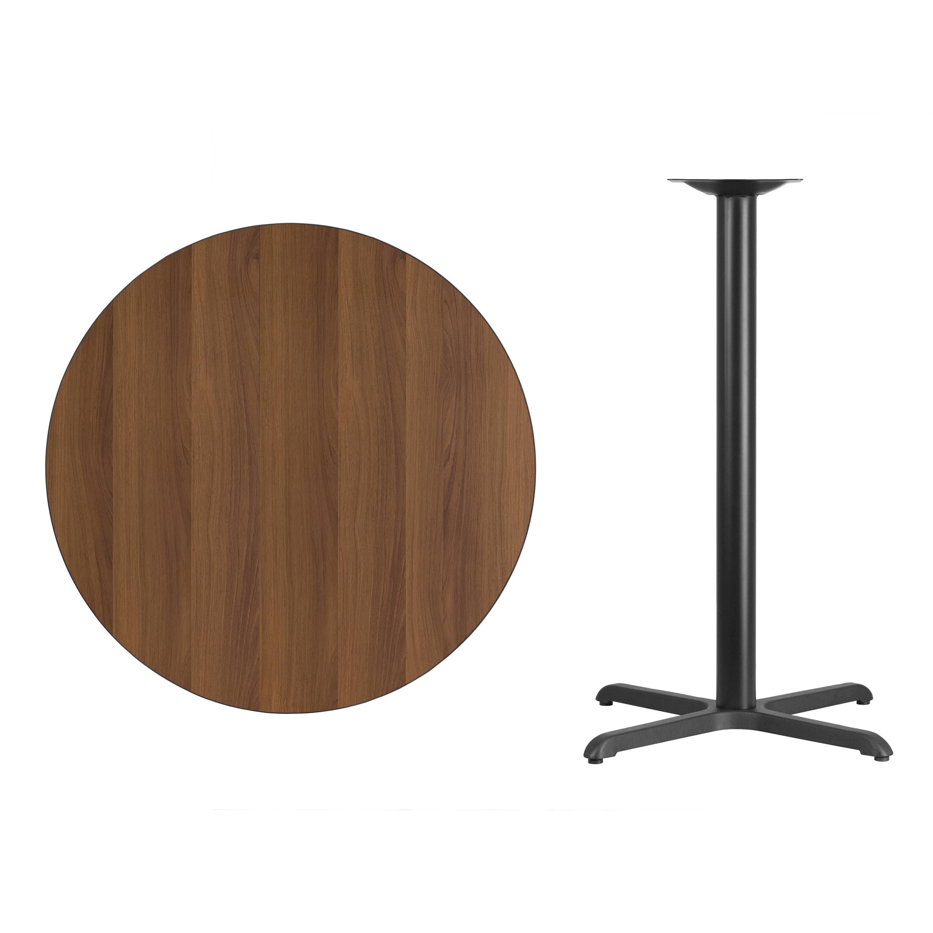 Alt View 2. Emma + Oliver - 36" Round Laminate Table Top with 30"x30" Bar Height Table Base - Walnut.