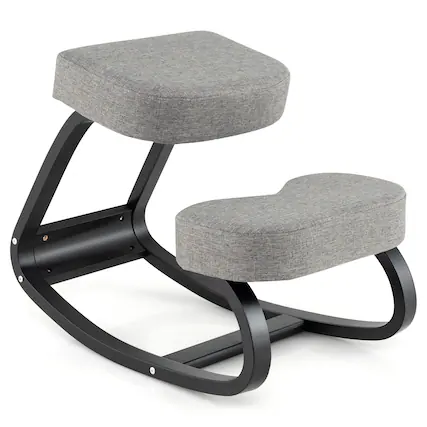 Front. WELLFOR - Wooden Ergonomic Backless Rocking Kneeling Chair with Padded Cushion - Gray.