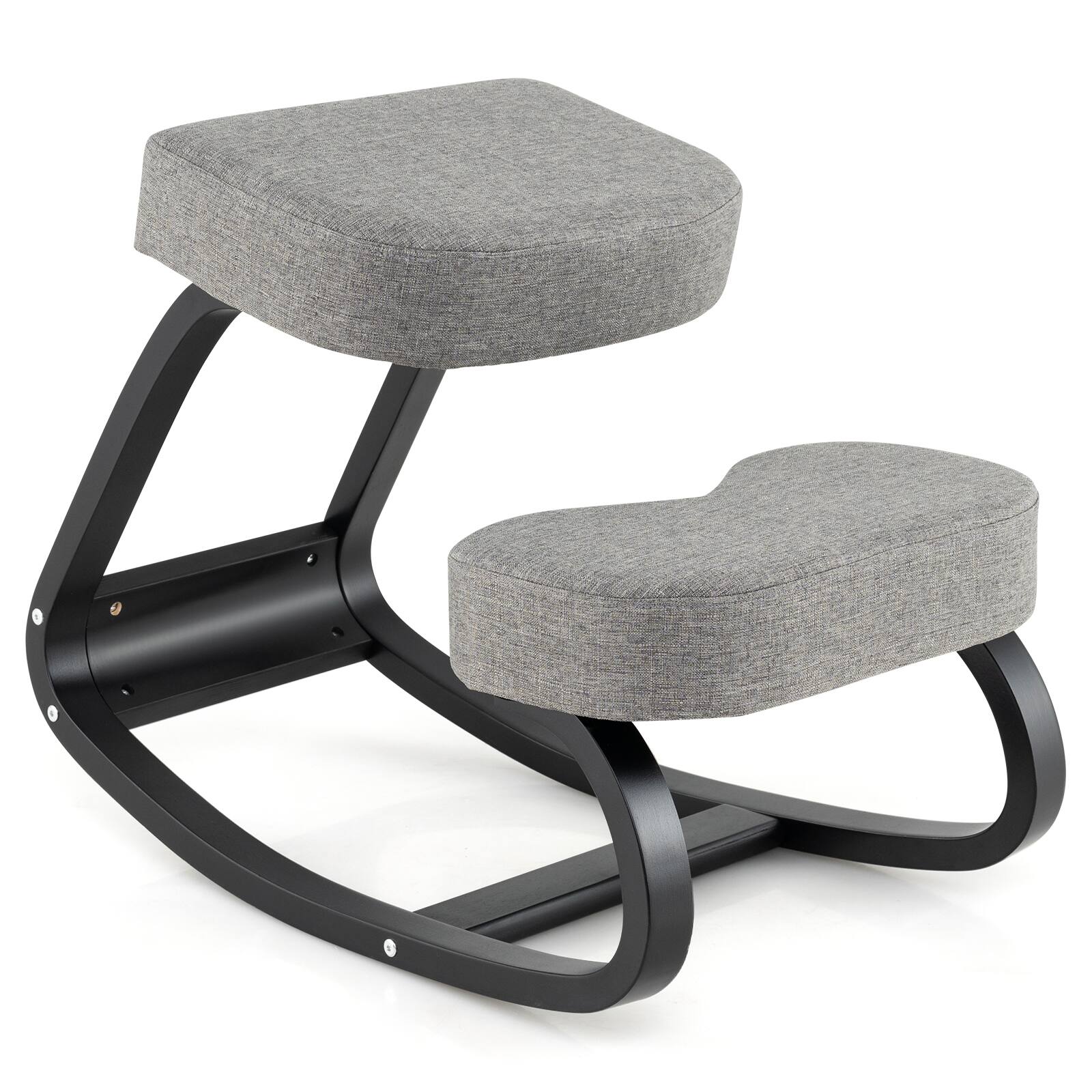 Front. WELLFOR - Wooden Ergonomic Backless Rocking Kneeling Chair with Padded Cushion - Gray.