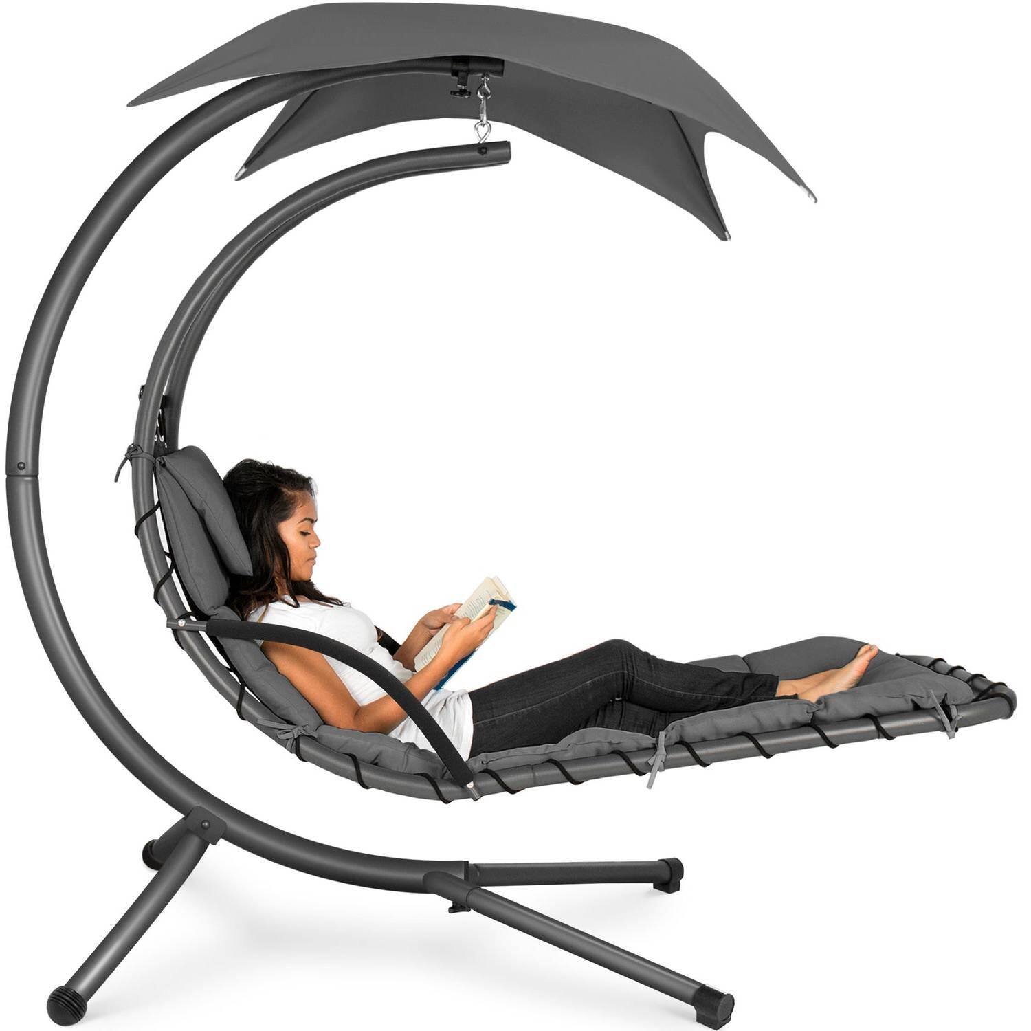 Angle. Hivvago - Grey Single Person Sturdy Modern Chaise Lounger Hammock Chair Porch Swing - Grey.