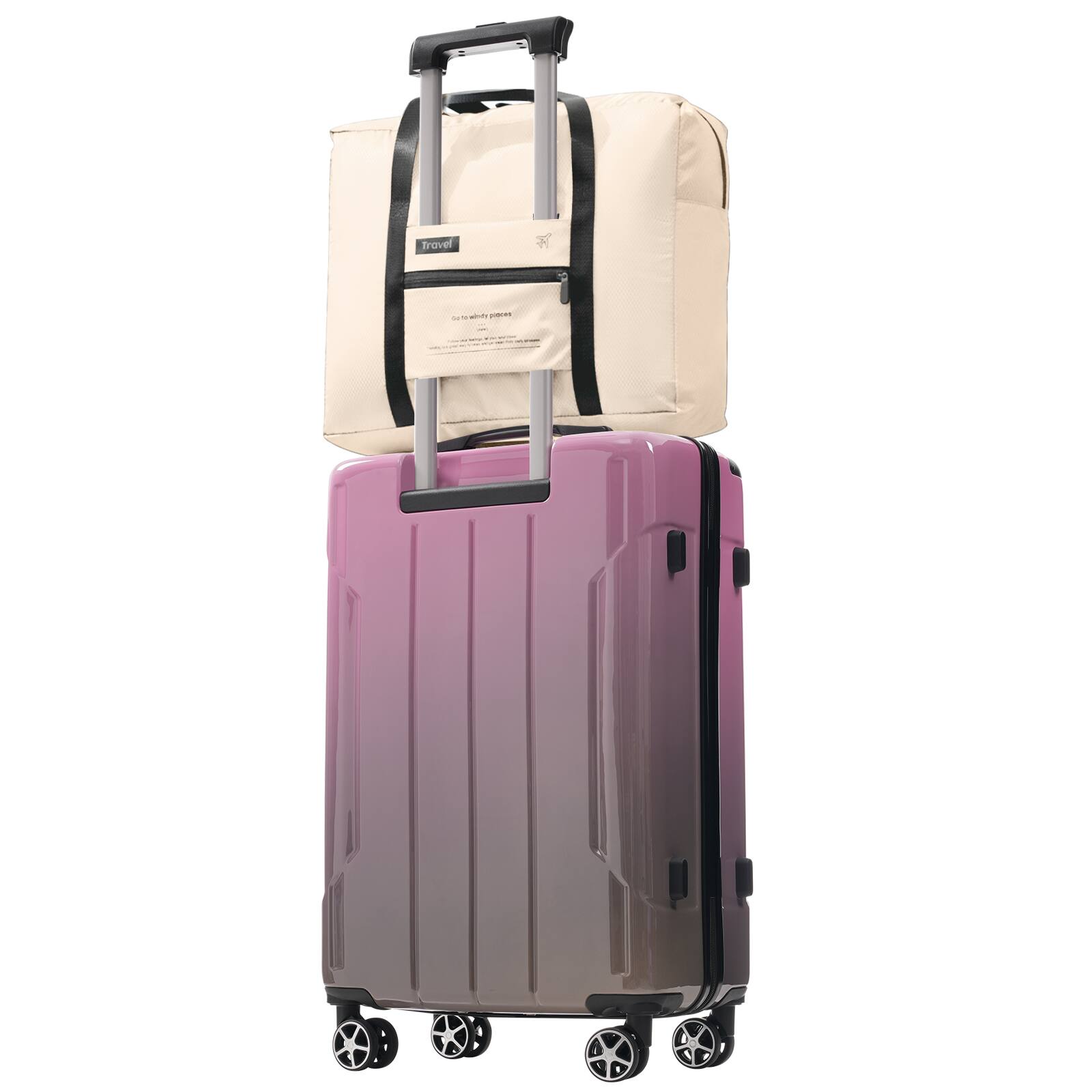 Alt View 7. Chateau Abodes - 3-Piece Luggage Set with Spinner Wheels, Built-in TSA Lock, Foldable Duffel Bag for Men & Women - Lilac.