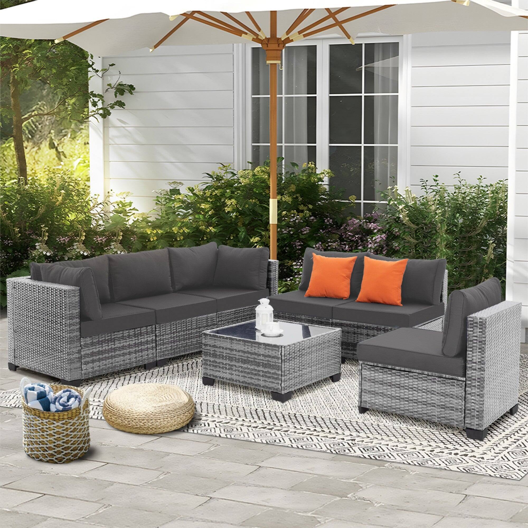 Alt View 1. Boyel Living - 7 Piece All Weather PE Rattan Patio Conversation Set Gray for Backyard Poolside - Gray.