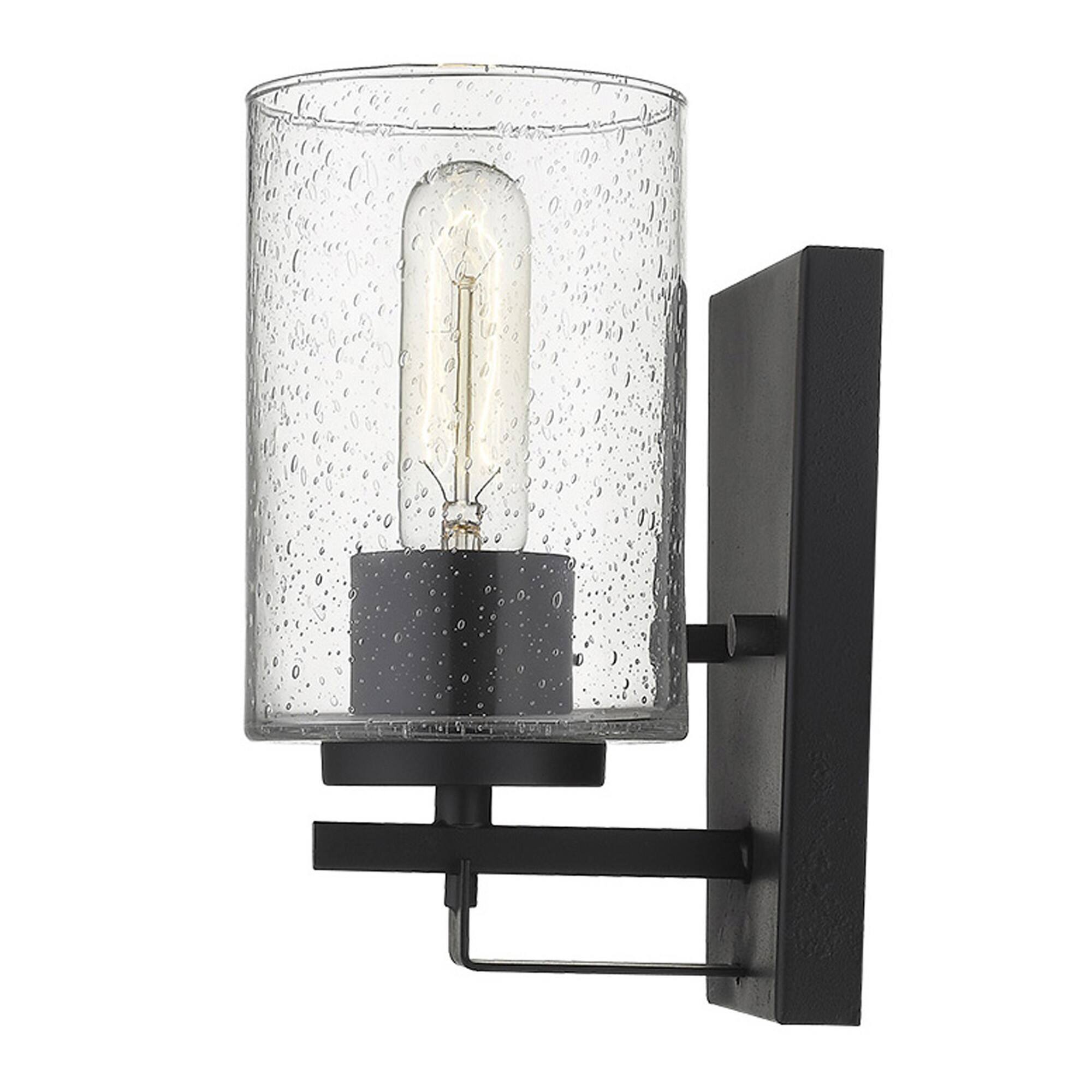 Alt View 1. Hivvago - Hivvago Black Metal and Textured Glass Wall Sconce - Black.