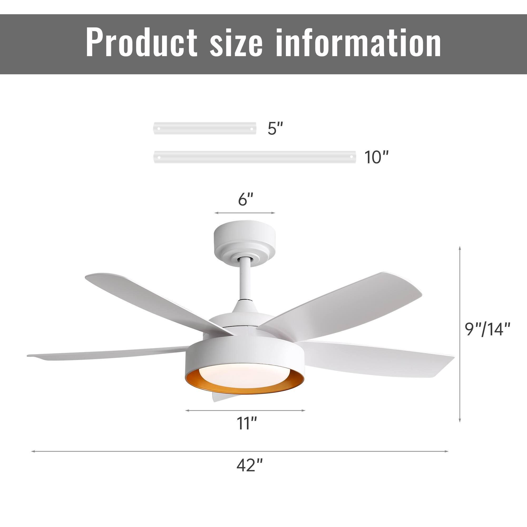Product size information

- 5"
- 10"
- 6"
- 9"/14"
- 11"
- 42"