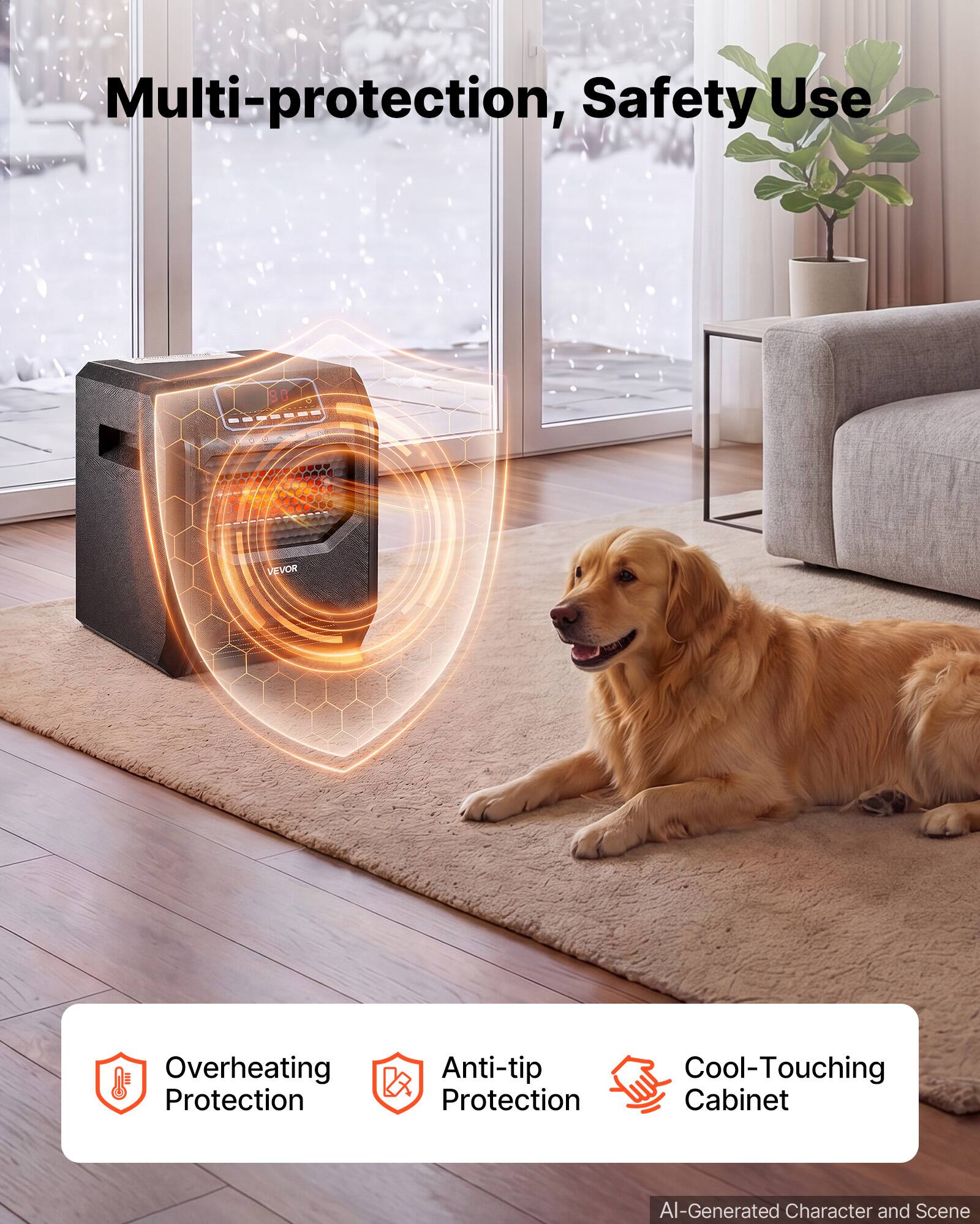 Multi-protection, Safety Use

80

VEVOR

Overheating Protection
Anti-tip Protection
Cool-Touching Cabinet

AI-Generated Character and Scene