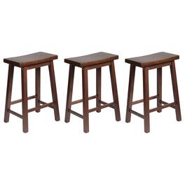 PJ Wood - Classic Saddle Seat 24 Inch Kitchen Bar Counter Stool, (3 Pack) - Walnut