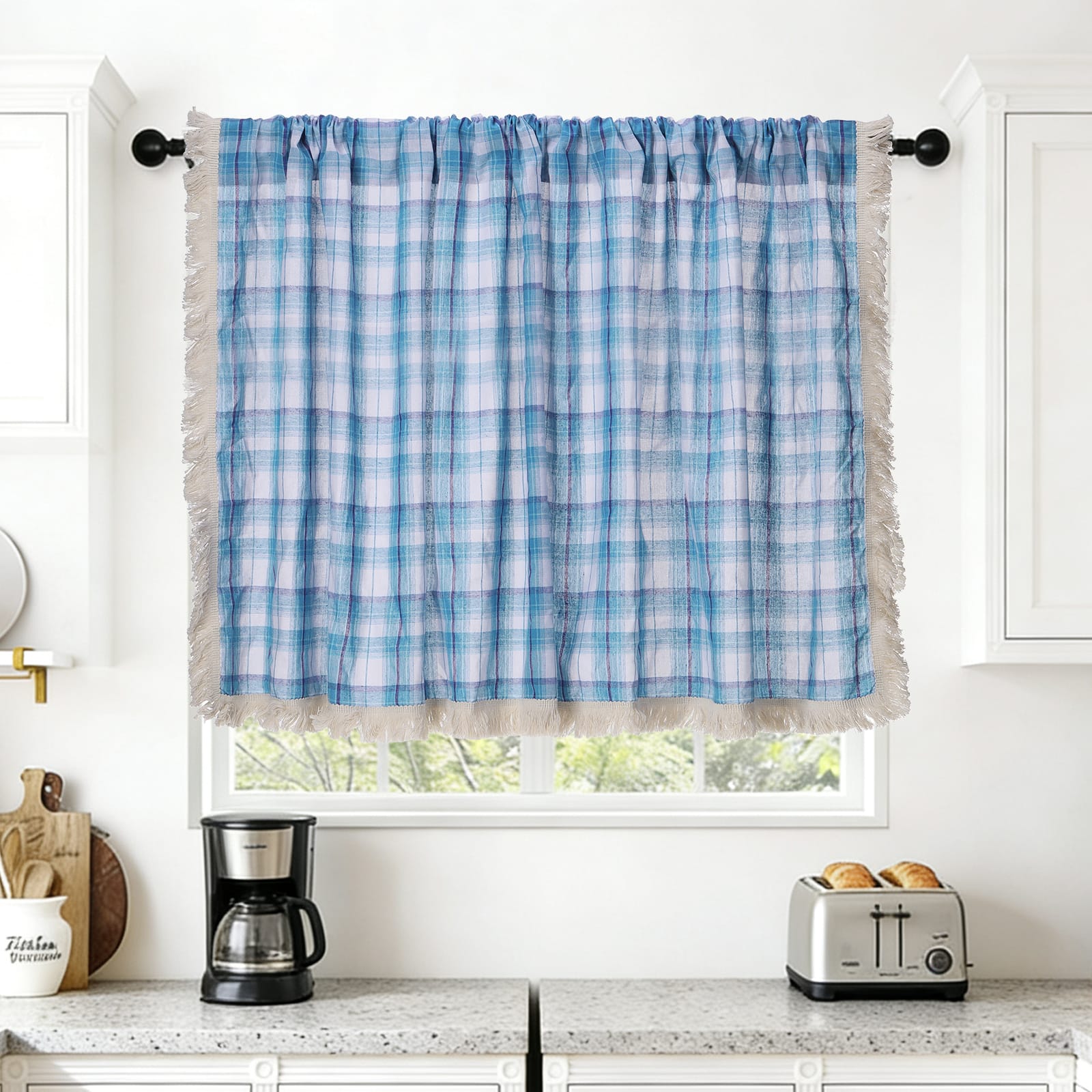 "Unique Bargains - Curtain Valances, 24""x52"" Semi Sheer Rod Pocket for Small Windows Living/Bed/Bath/Kitchen, Set of 1 Panel - Blue" price history on PriceWatchPro