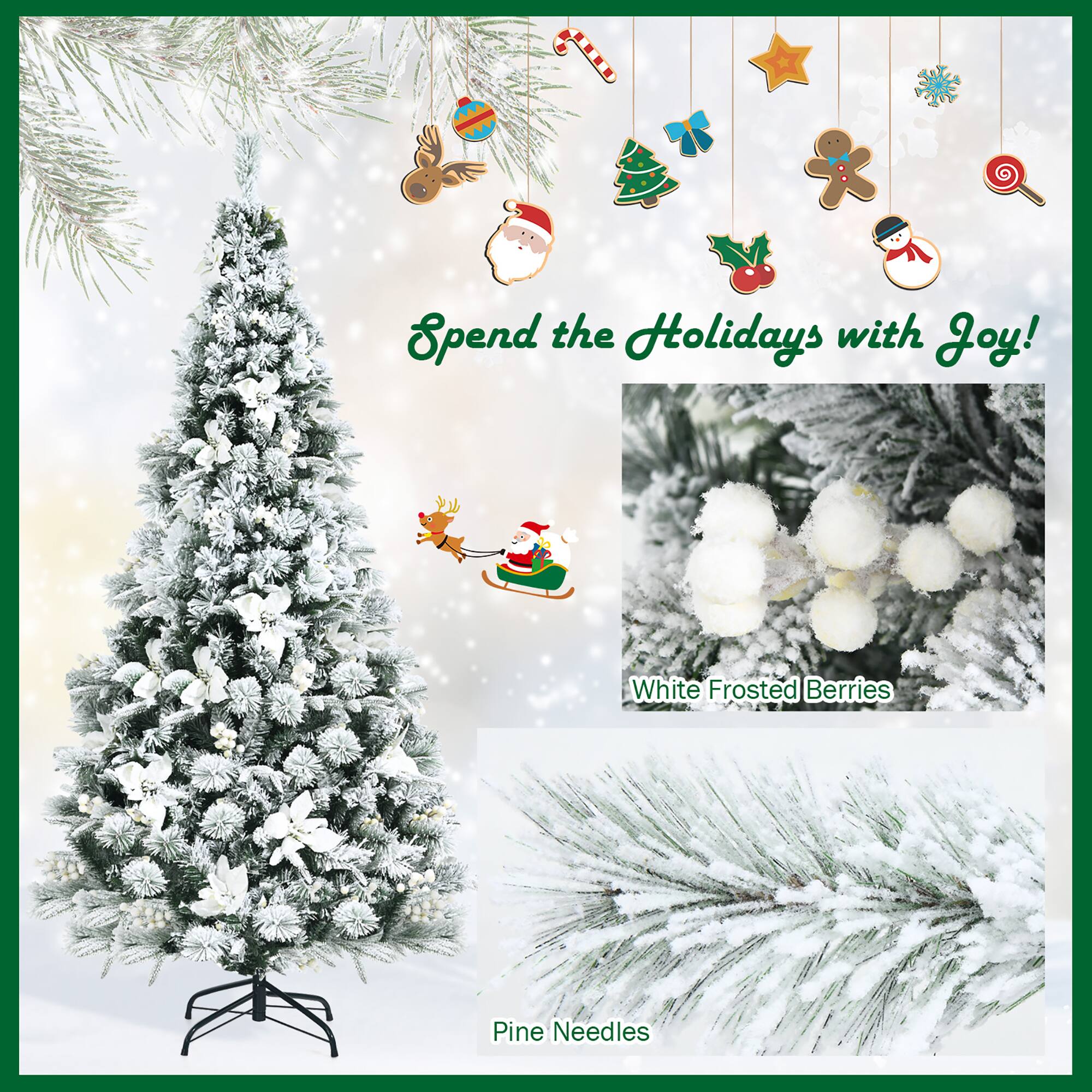 Spend the Holidays with Joy! White Frosted Berries Pine Needles
