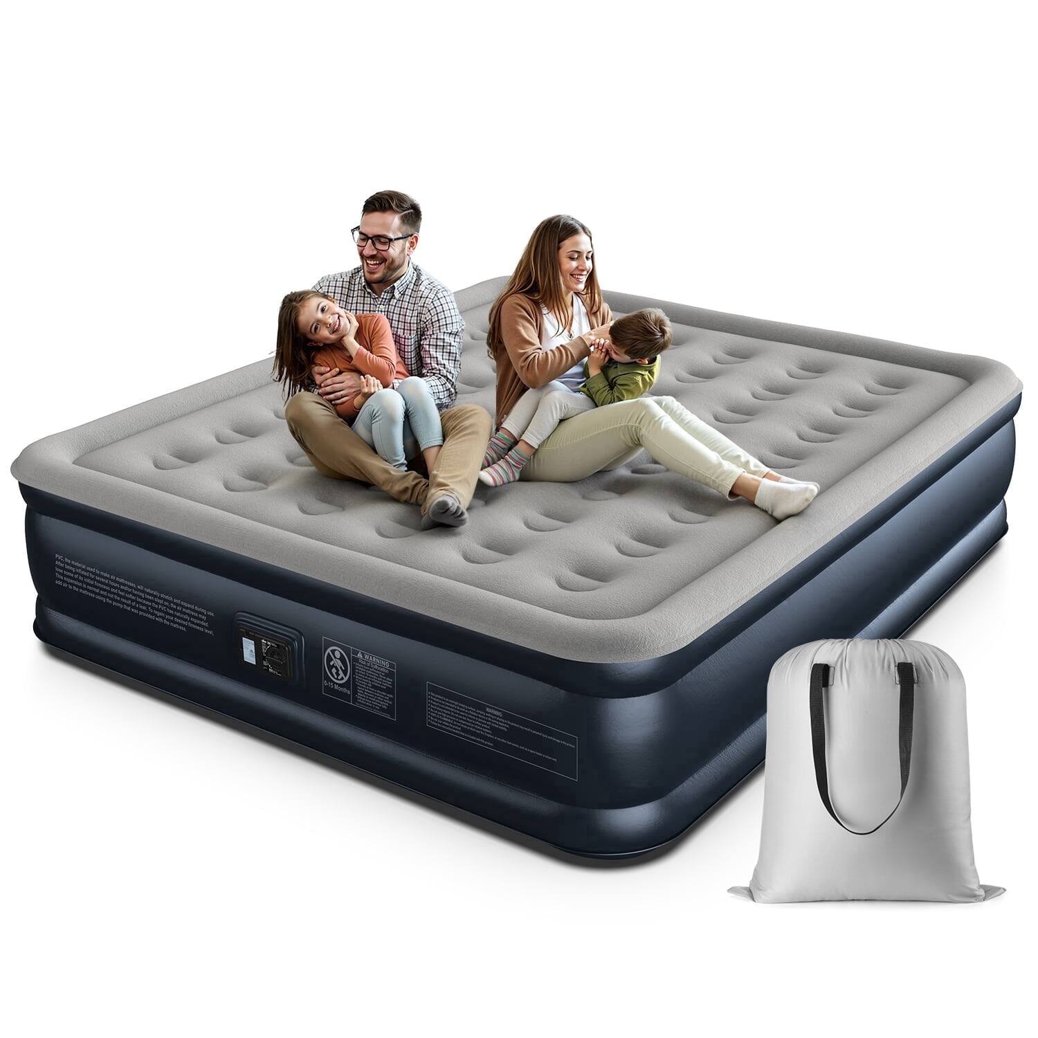 Front. IDOO - 18" California King Size Air Mattress, Inflatable Air Bed with Built-in Pump for Guest Home Camping Travel, 700lb Max - Gray.