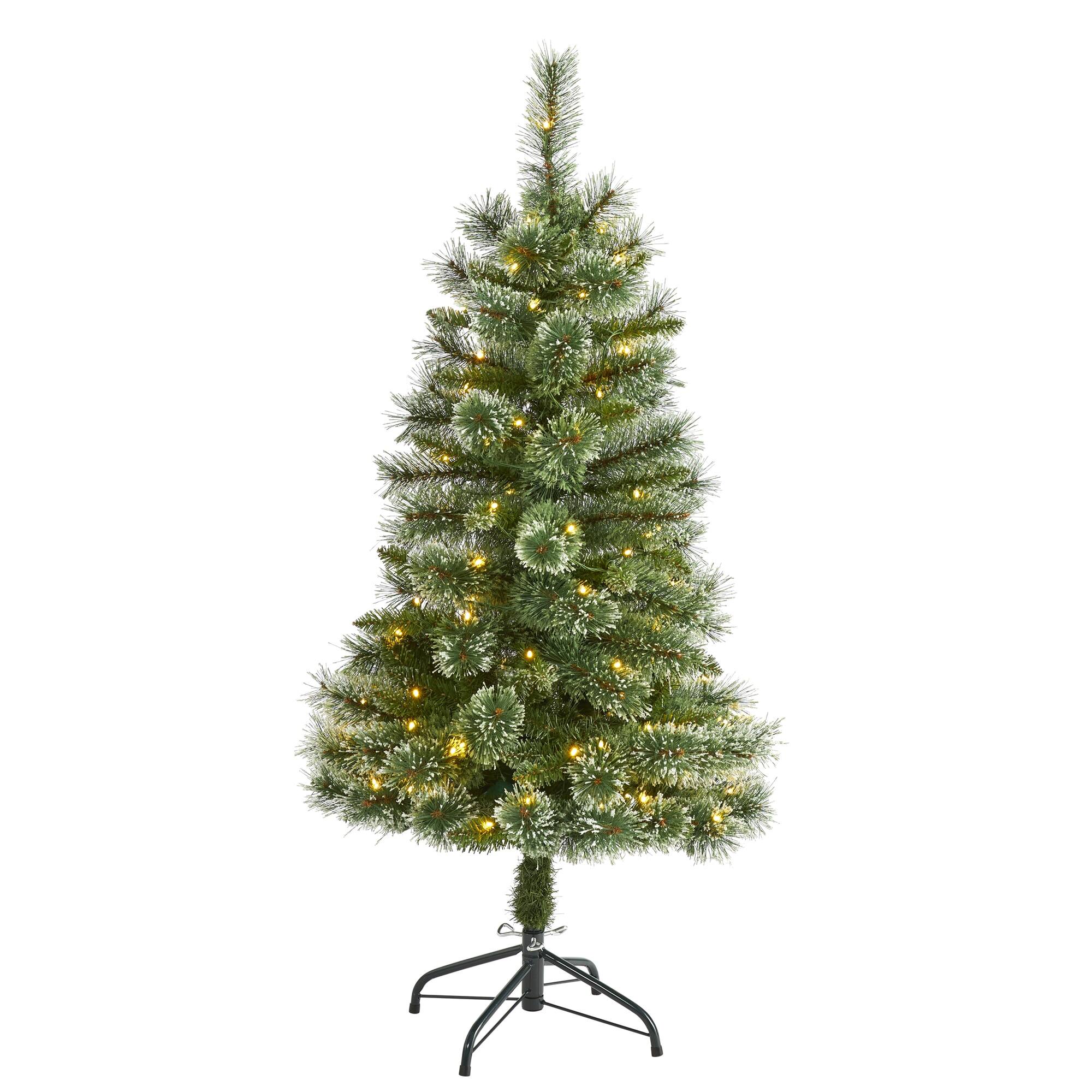 Front. BreeBe - 4’ Wisconsin Slim Snow Tip Pine Christmas Tree w/100 LEDs - White,Green.