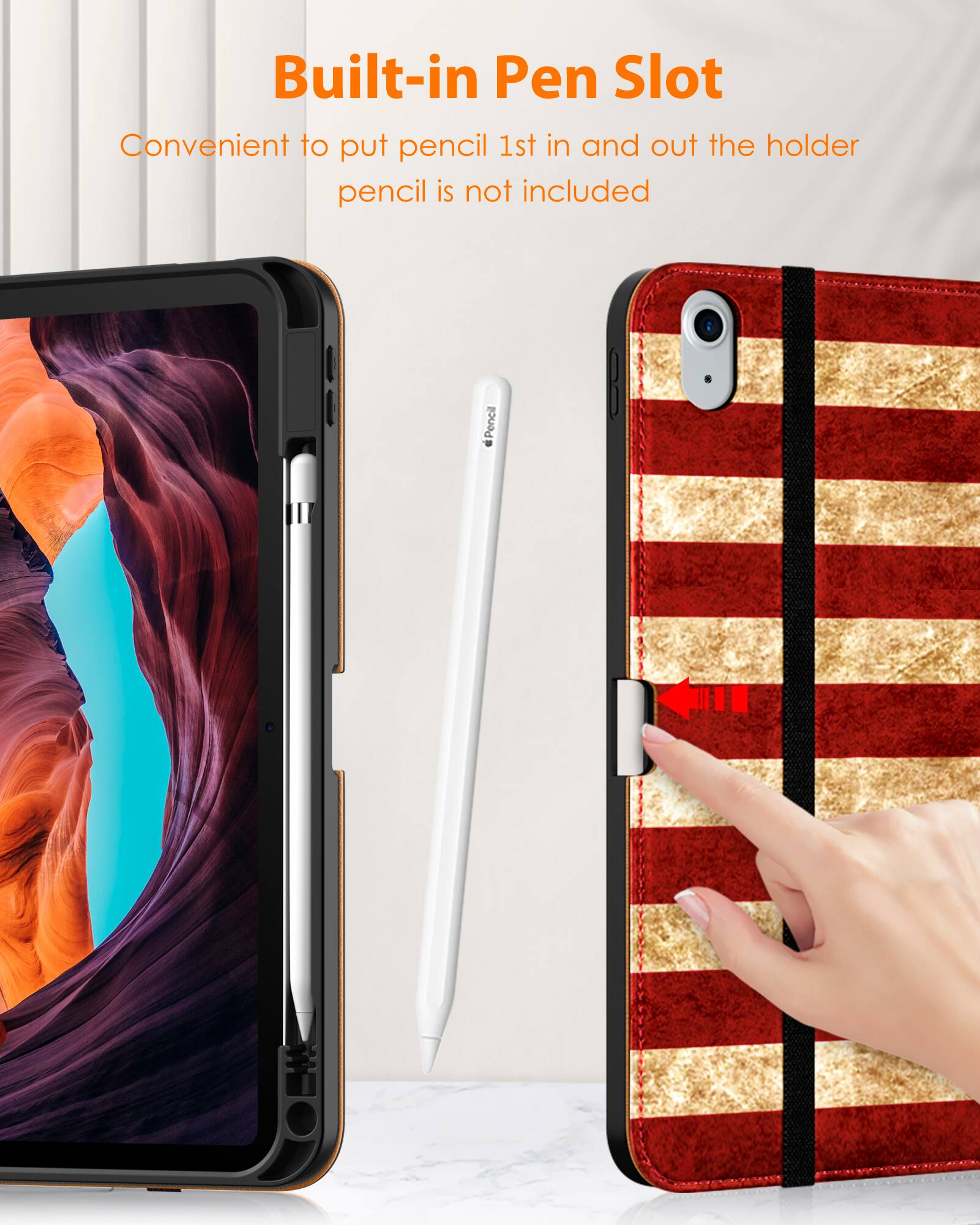 Built-in Pen Slot  
Convenient to put pencil 1st in and out the holder  
pencil is not included