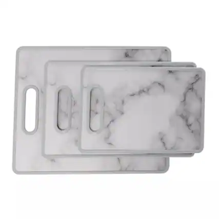 Front. Elle Decor - 3Pc Cutting Board Set - Marble Designed Plastic, 8"x12", 9"x14", 12"x15", Nonslip, Easy-Grip Handle, Dishwasher Safe - Marble.