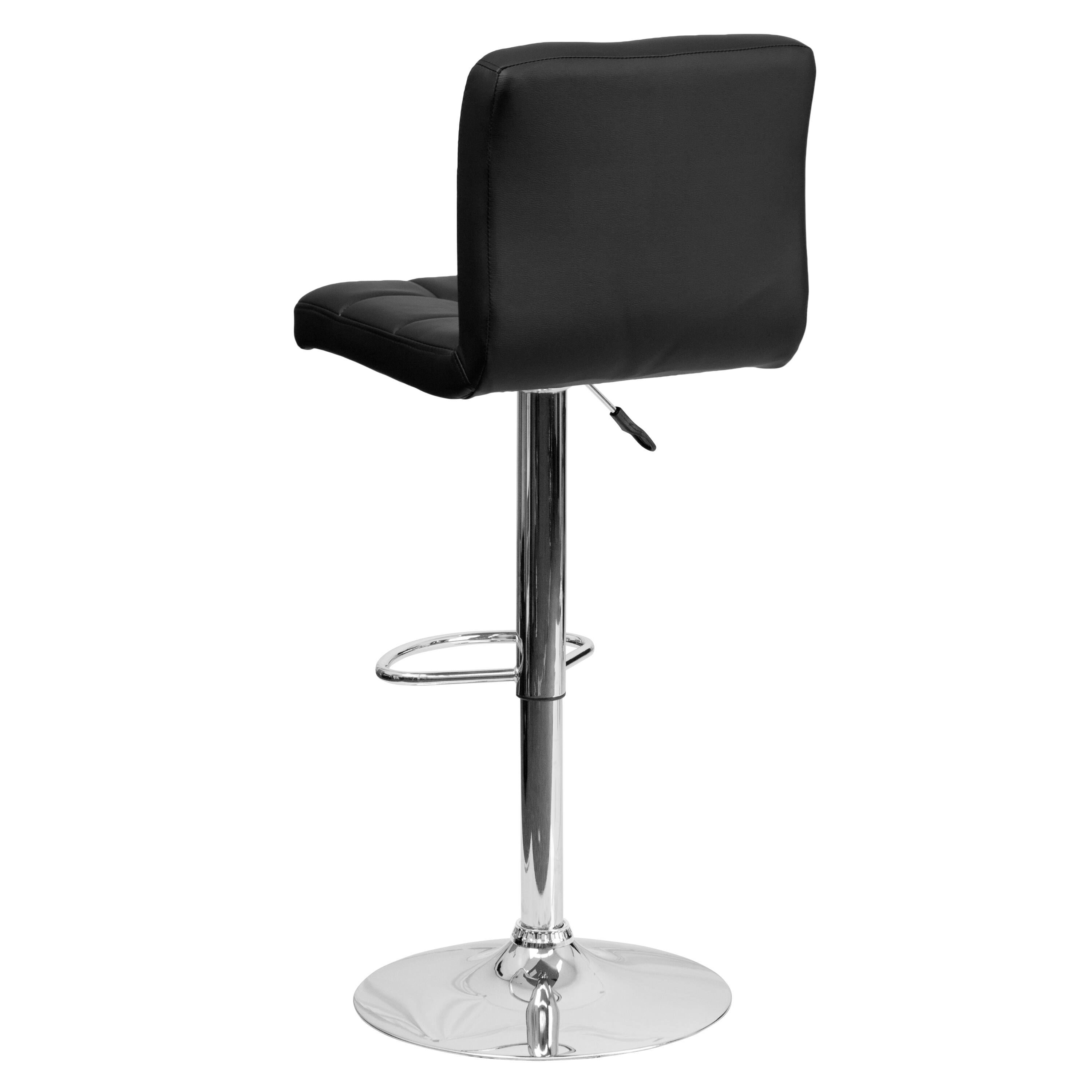 Alt View 5. Emma + Oliver - Quilted Vinyl Swivel Adjustable Height Barstool with Chrome Base - Black.