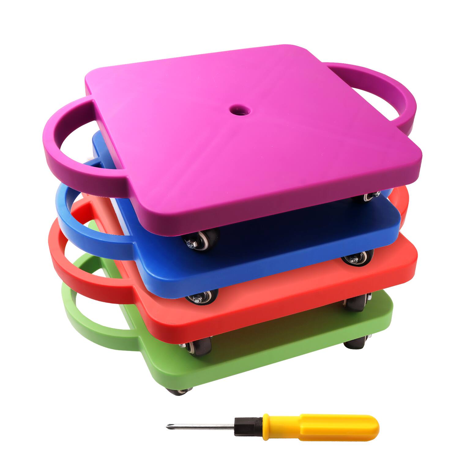 Front. GSE Games & Sports Expert - Floor Scooter Board with Handles, Sitting Scooter for Kids Indoor Play, Fun Scoot Board(4 Colors, 4-Pack) - multi-color.