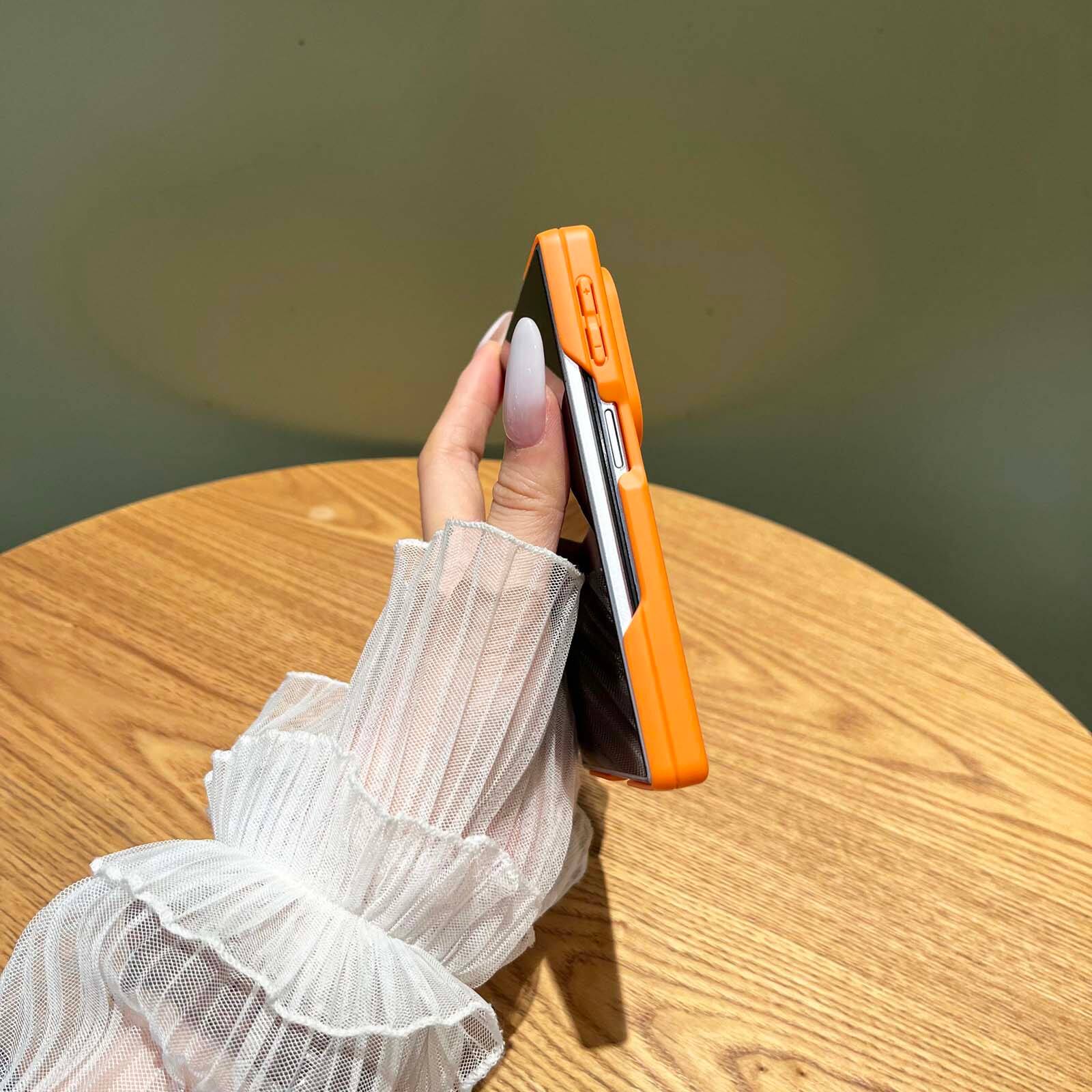 Alt View 2. Dteck - Shockproof Magnetic Back Case for Samsung Galaxy Z Fold8, Slim Hybrid Cover with Hinge Guard, Raised Edge Screen Camera - Orange.