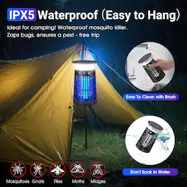 Mosquito Lamp Bug Zapper, Flame Night Light, 1.5 Acre Coverage, Solar USB-C, Portable Indoor Outdoor