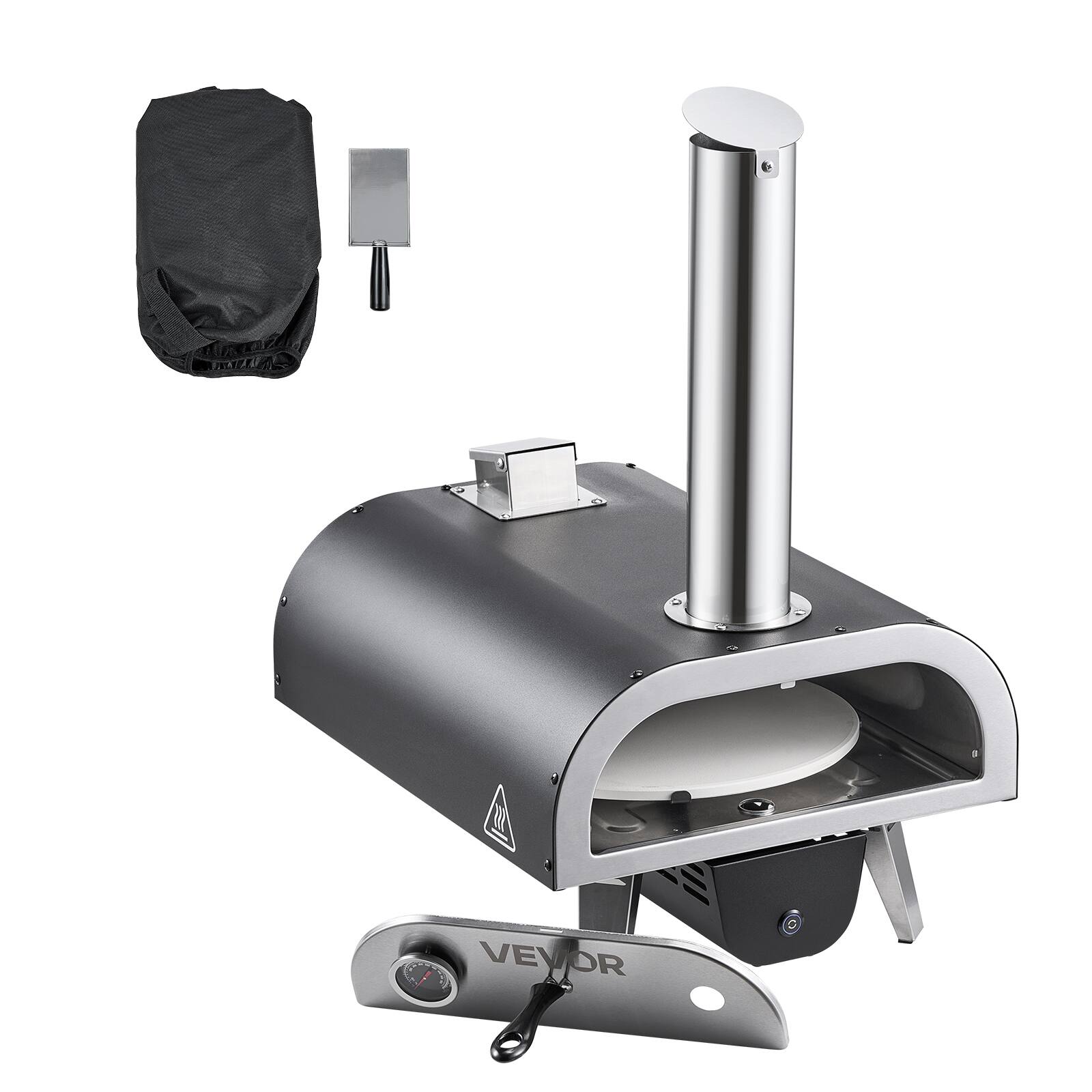 Alt View 5. VEVOR - Outdoor Pizza Oven, 12 in Wood Fired Pizza Ovens, Pellet Pizza-Stove with Thermometer & Electric Rotation - Black (spray).