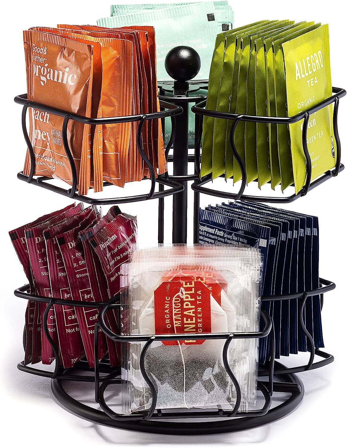 Sorbus - 2 Tier Tea Bag Lazy Susan - Holds Up to 60 Large Tea Bags - Black