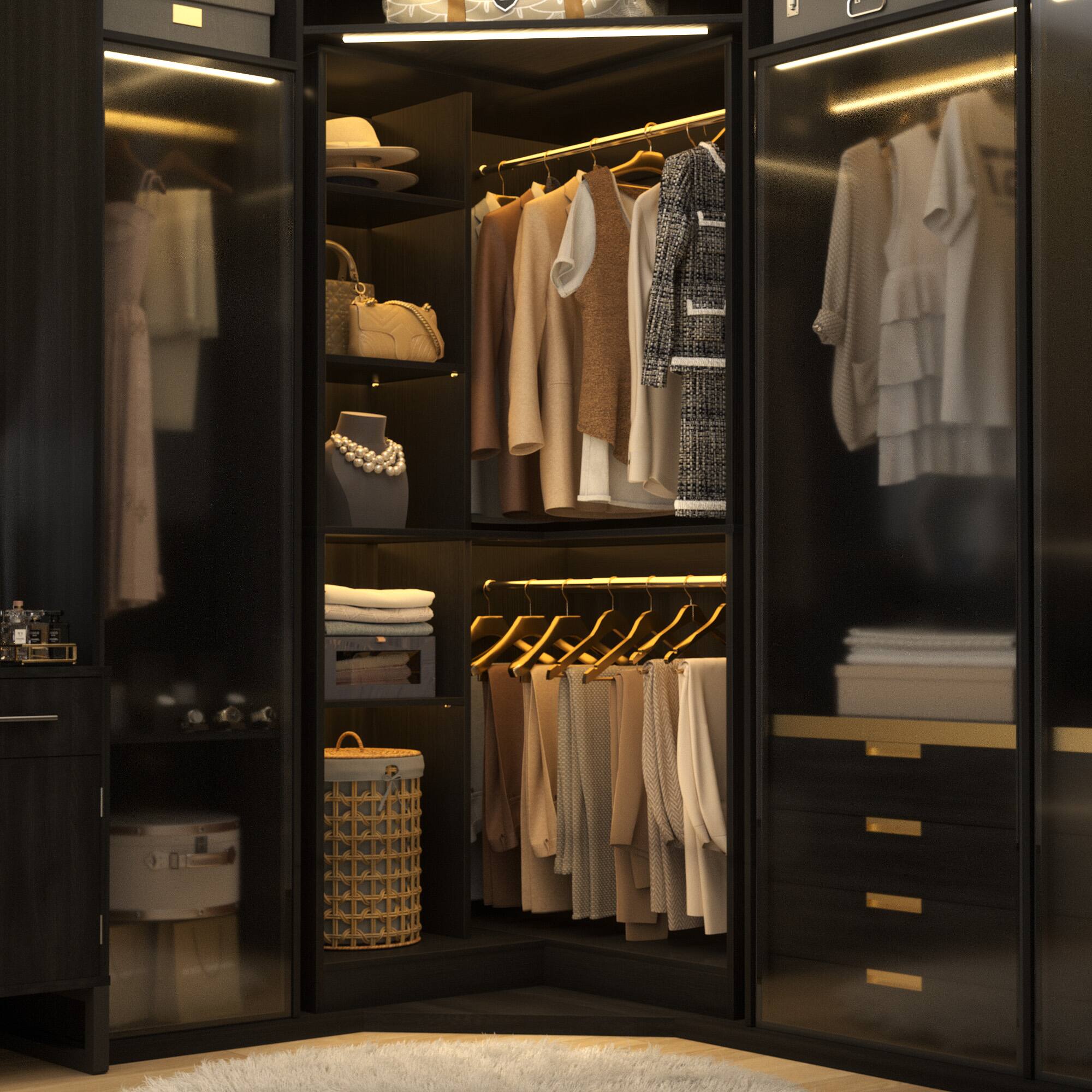 Alt View 2. Aheaplus - 36"Corner Closet Organizer: Freestanding System With 2 Rods & 8 Shelves (36"W x 16"D x 80"H) - Black.