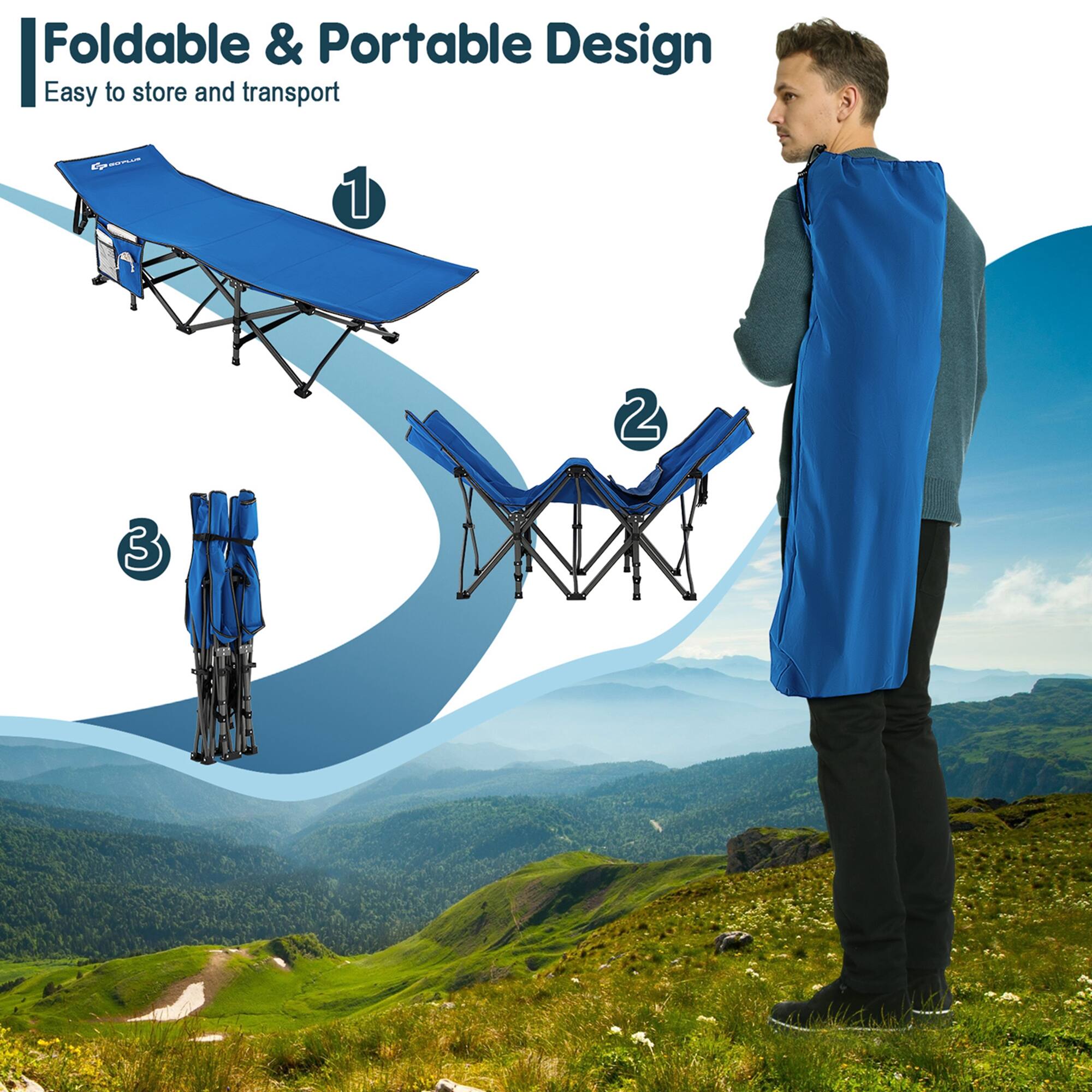Foldable & Portable Design  
Easy to store and transport  

1  
2  
3