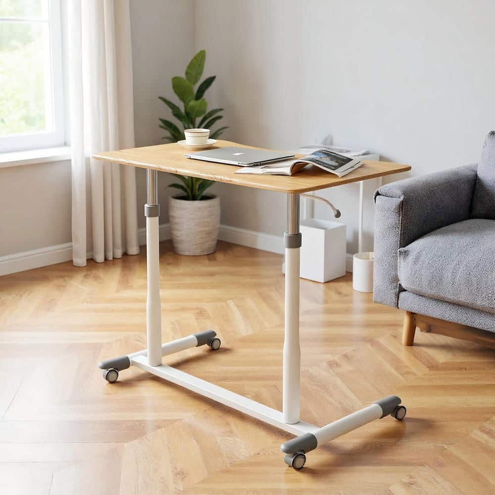 Kadyn - Stand up Table, Home Office Desk,Height Adjustable Computer Desk Sit to Stand Rolling Notebook Table -Natural - Brown